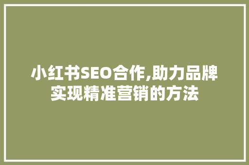 小红书SEO合作,助力品牌实现精准营销的方法