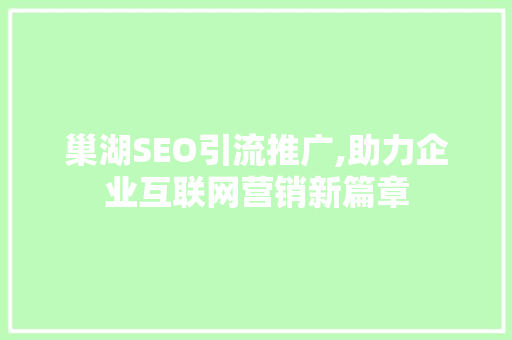 巢湖SEO引流推广,助力企业互联网营销新篇章