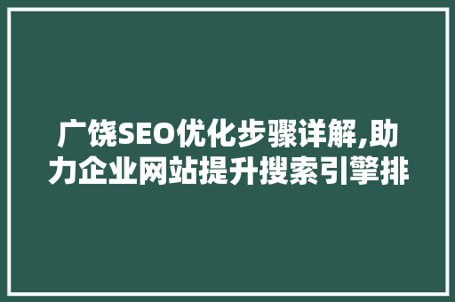 广饶SEO优化步骤详解,助力企业网站提升搜索引擎排名