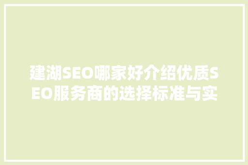 建湖SEO哪家好介绍优质SEO服务商的选择标准与实力介绍