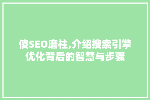 傻SEO磨柱,介绍搜索引擎优化背后的智慧与步骤