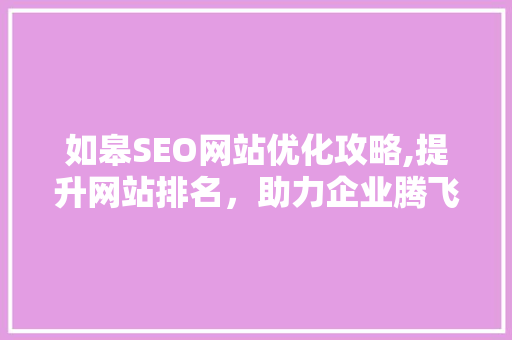如皋SEO网站优化攻略,提升网站排名，助力企业腾飞