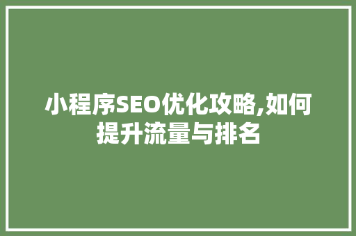 小程序SEO优化攻略,如何提升流量与排名