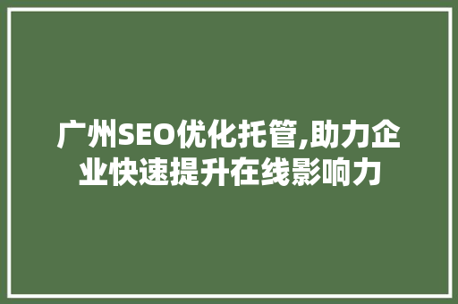 广州SEO优化托管,助力企业快速提升在线影响力