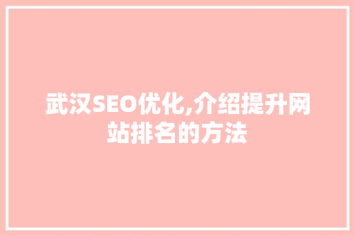 武汉SEO优化,介绍提升网站排名的方法