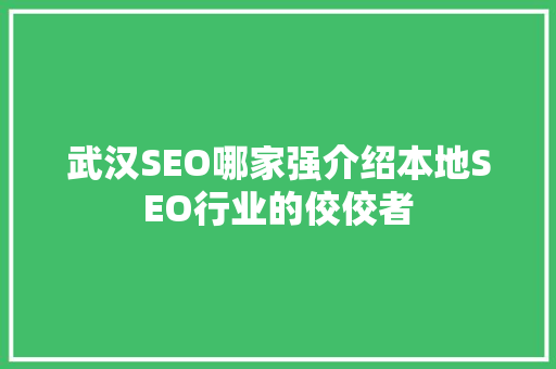 武汉SEO哪家强介绍本地SEO行业的佼佼者