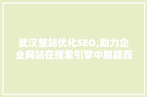 武汉整站优化SEO,助力企业网站在搜索引擎中脱颖而出