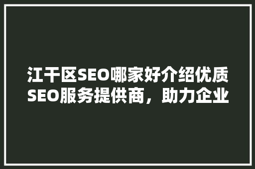 江干区SEO哪家好介绍优质SEO服务提供商，助力企业腾飞  第1张