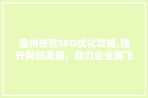温州快照SEO优化攻略,提升网站流量，助力企业腾飞