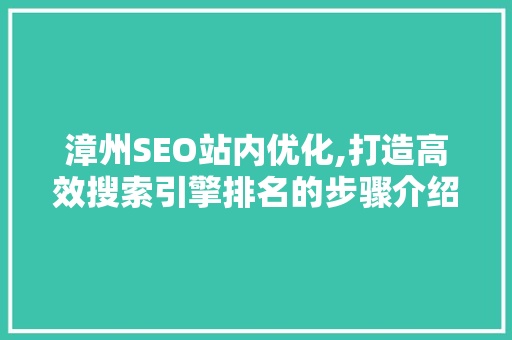 漳州SEO站内优化,打造高效搜索引擎排名的步骤介绍  第1张