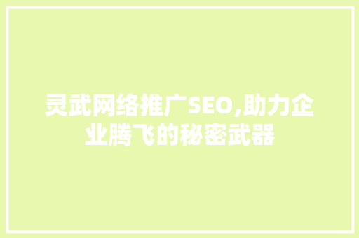 灵武网络推广SEO,助力企业腾飞的秘密武器