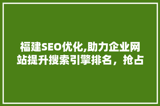 福建SEO优化,助力企业网站提升搜索引擎排名，抢占网络市场先机