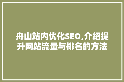 舟山站内优化SEO,介绍提升网站流量与排名的方法
