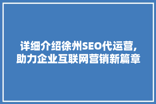 详细介绍徐州SEO代运营,助力企业互联网营销新篇章