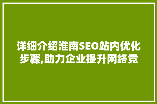 详细介绍淮南SEO站内优化步骤,助力企业提升网络竞争力