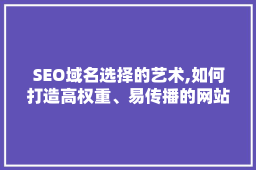 SEO域名选择的艺术,如何打造高权重、易传播的网站名称