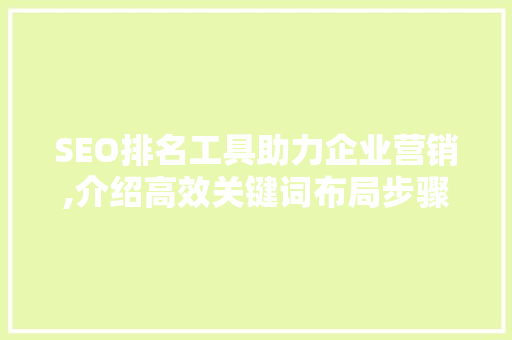 SEO排名工具助力企业营销,介绍高效关键词布局步骤