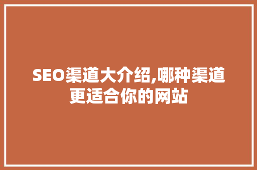 SEO渠道大介绍,哪种渠道更适合你的网站