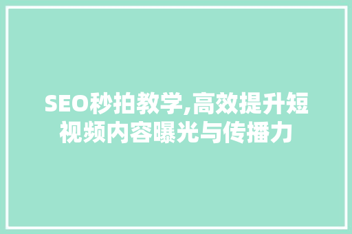 SEO秒拍教学,高效提升短视频内容曝光与传播力