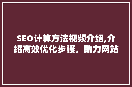 SEO计算方法视频介绍,介绍高效优化步骤，助力网站排名提升