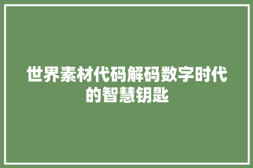 世界素材代码解码数字时代的智慧钥匙