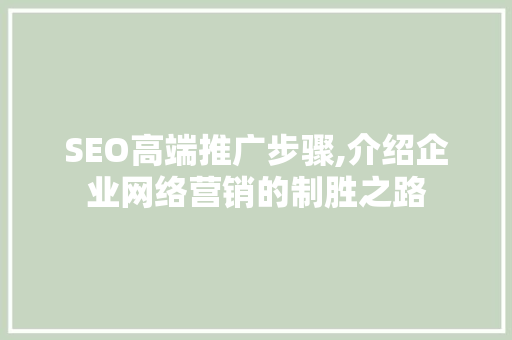 SEO高端推广步骤,介绍企业网络营销的制胜之路