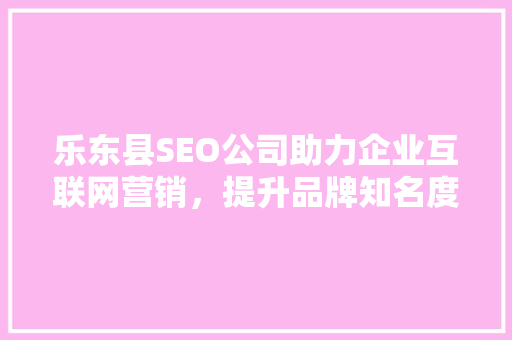 乐东县SEO公司助力企业互联网营销，提升品牌知名度