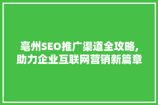 亳州SEO推广渠道全攻略,助力企业互联网营销新篇章
