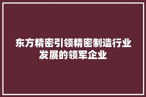 东方精密引领精密制造行业发展的领军企业