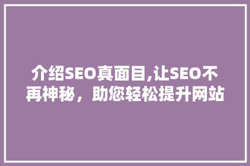 介绍SEO真面目,让SEO不再神秘，助您轻松提升网站排名