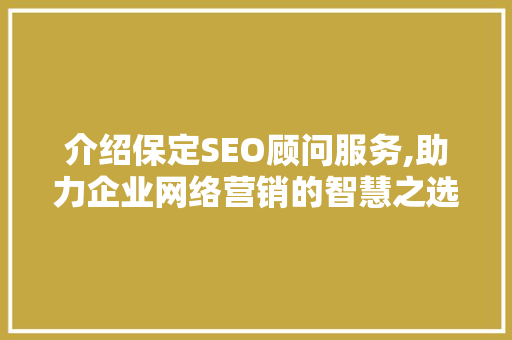 介绍保定SEO顾问服务,助力企业网络营销的智慧之选