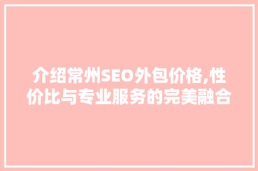 介绍常州SEO外包价格,性价比与专业服务的完美融合