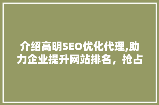 介绍高明SEO优化代理,助力企业提升网站排名，抢占市场先机