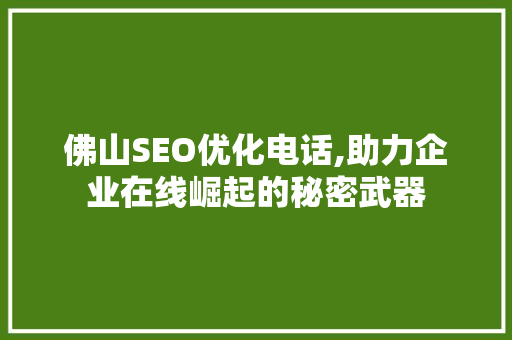 佛山SEO优化电话,助力企业在线崛起的秘密武器