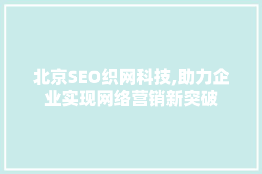 北京SEO织网科技,助力企业实现网络营销新突破