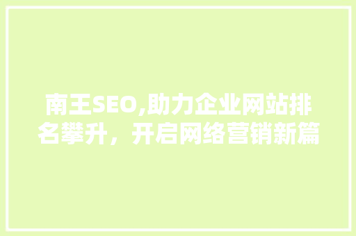 南王SEO,助力企业网站排名攀升，开启网络营销新篇章