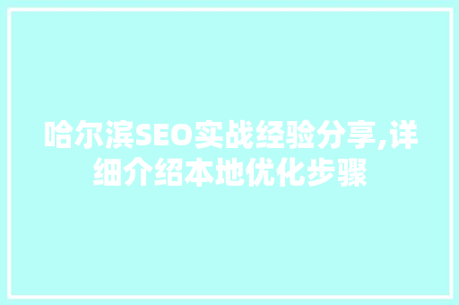 哈尔滨SEO实战经验分享,详细介绍本地优化步骤