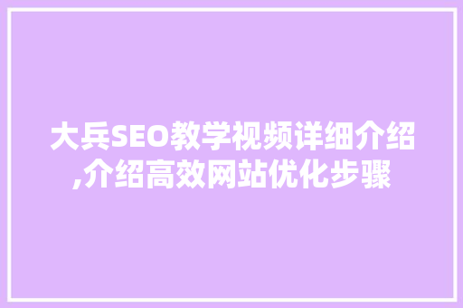 大兵SEO教学视频详细介绍,介绍高效网站优化步骤