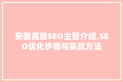 安徽高级SEO主管介绍,SEO优化步骤与实战方法