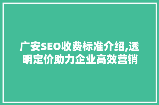 广安SEO收费标准介绍,透明定价助力企业高效营销