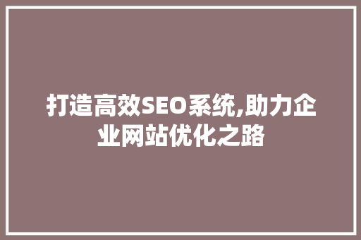 打造高效SEO系统,助力企业网站优化之路