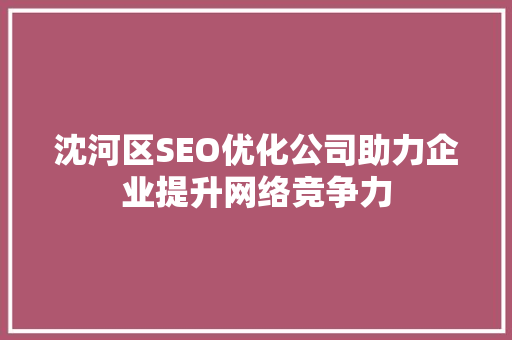沈河区SEO优化公司助力企业提升网络竞争力  第1张