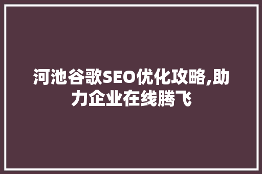 河池谷歌SEO优化攻略,助力企业在线腾飞