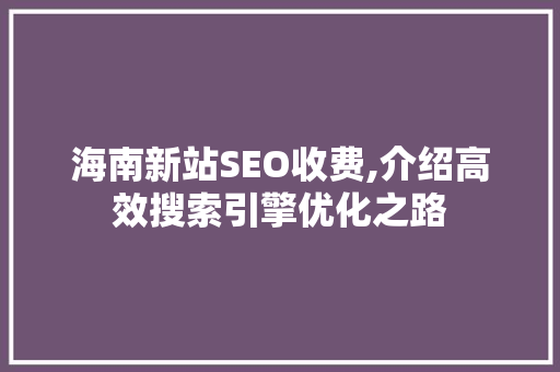 海南新站SEO收费,介绍高效搜索引擎优化之路