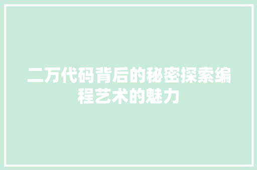 二万代码背后的秘密探索编程艺术的魅力