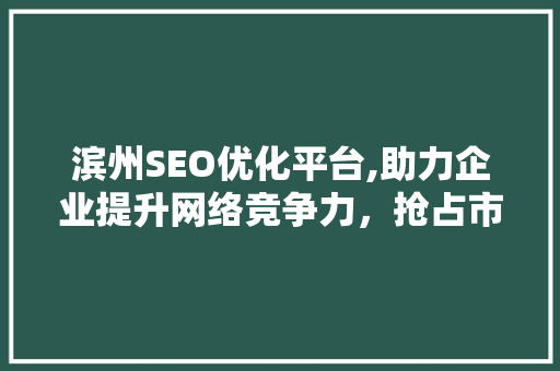 滨州SEO优化平台,助力企业提升网络竞争力，抢占市场先机  第1张
