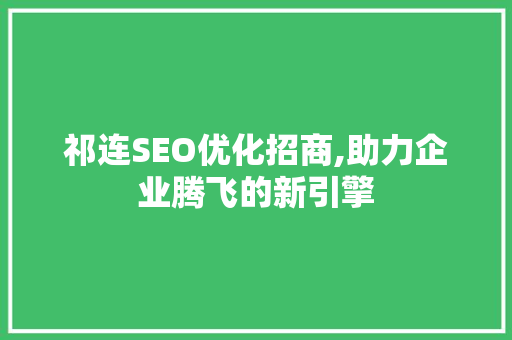 祁连SEO优化招商,助力企业腾飞的新引擎