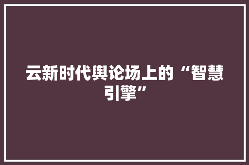 云新时代舆论场上的“智慧引擎”