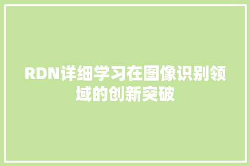 RDN详细学习在图像识别领域的创新突破