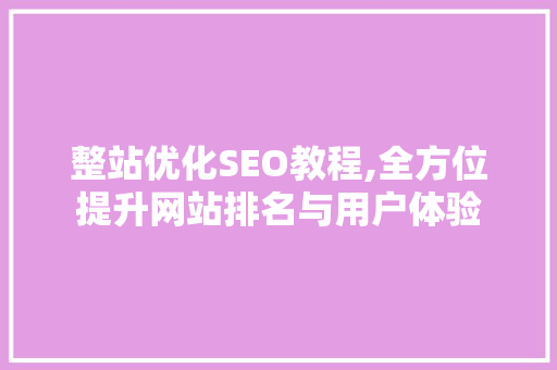 整站优化SEO教程,全方位提升网站排名与用户体验